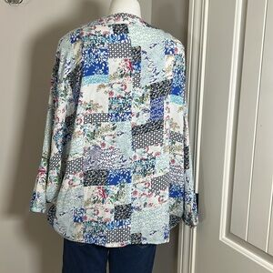 SAACHI Floral Print Kimono Blue White Patchwork Floral Boho Cottagecore One Size
